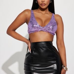 Stefania Sequin Bralette Crop Top in Lavender, Perfect for Festivals
